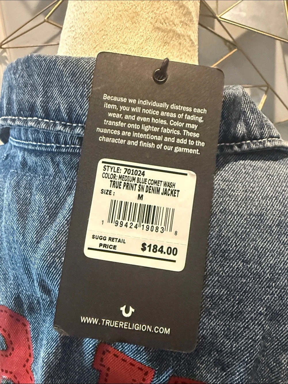 True Religion Blue Denim Jacket with Red Contrast Stitching